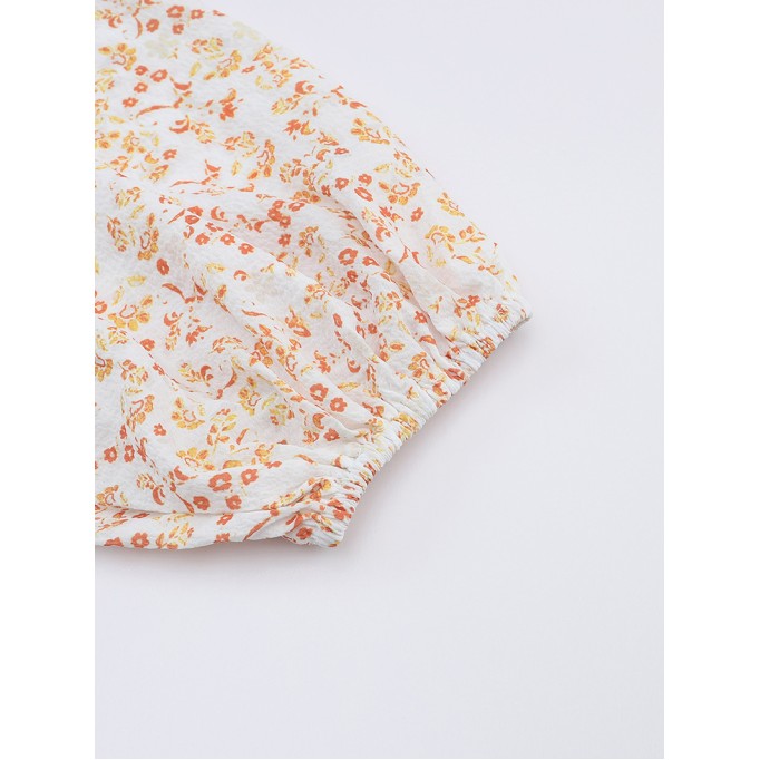Apricot Boho Floral Smocked Puff Sleeve Mini Dress