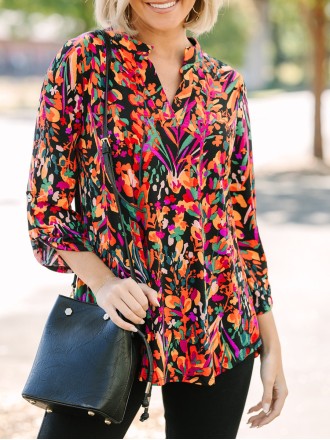 Black floral casual blouse