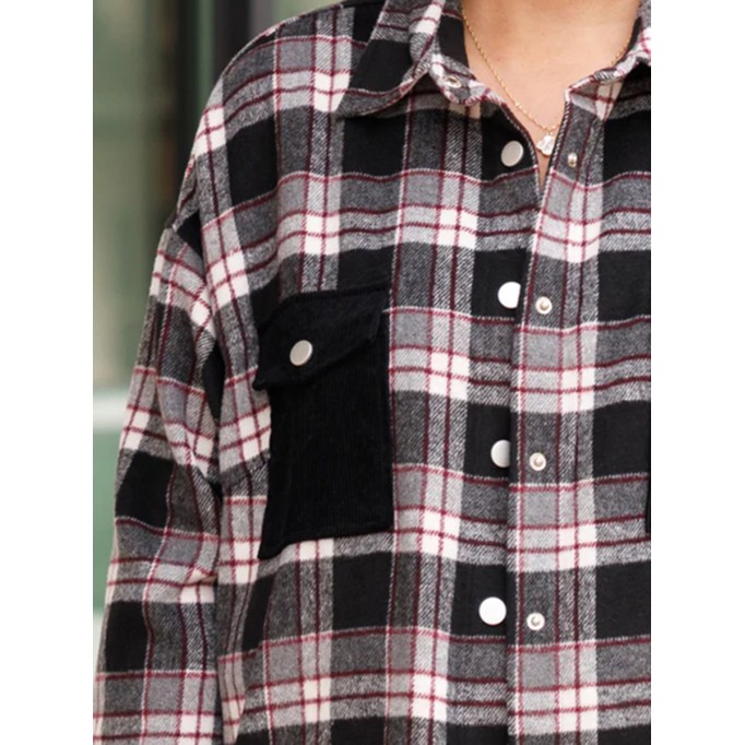Black plaid patchwork pocket jacket