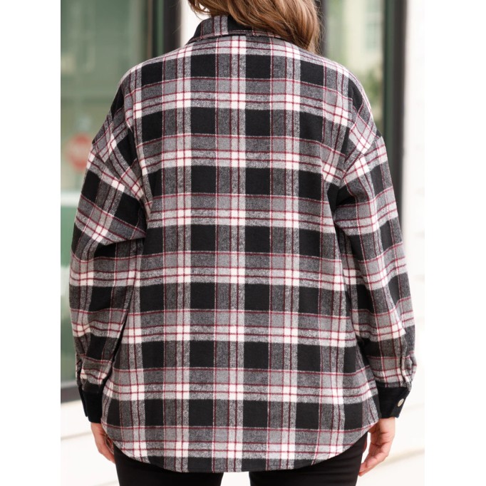 Black plaid patchwork pocket jacket
