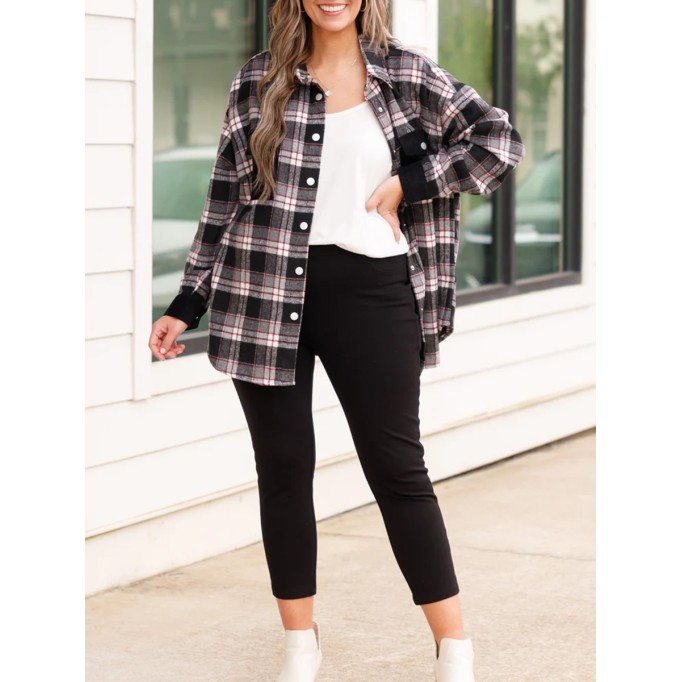 Black plaid patchwork pocket jacket