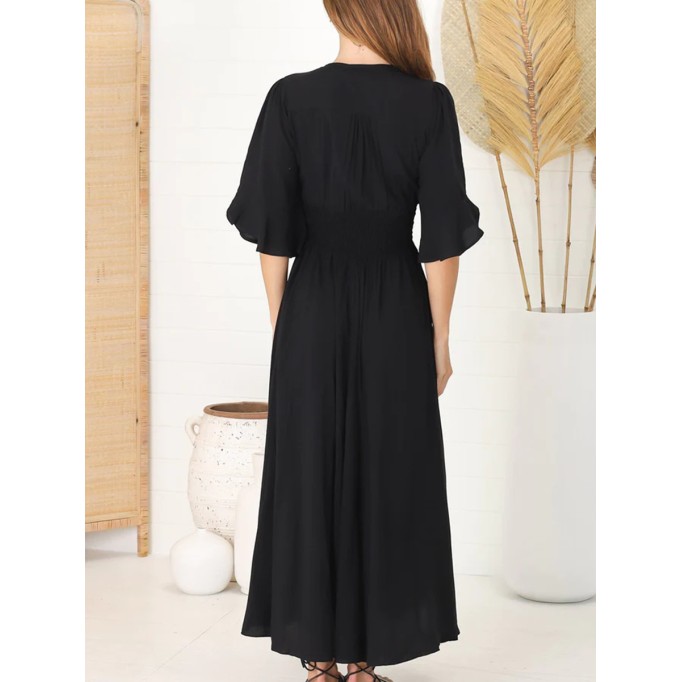 Black V-neck waist boho simple dress