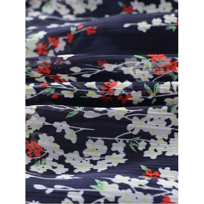 Blue Ruffle Detailing Open Back Floral Dress