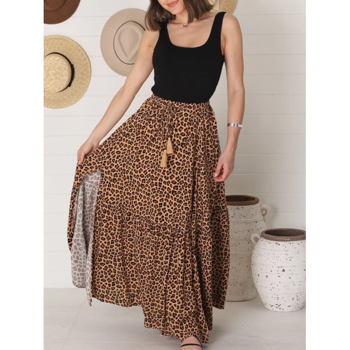 Bohemian high-waisted leopard print split half skirt