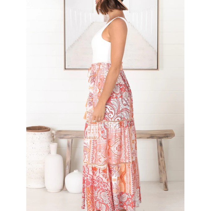 Boho high-waisted print half skirt