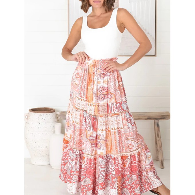 Boho high-waisted print half skirt