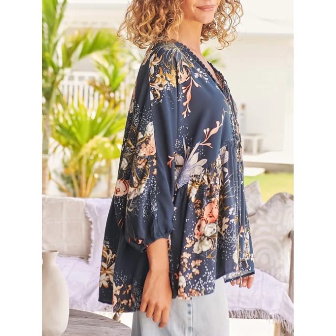 Boho V-neck printed shirt