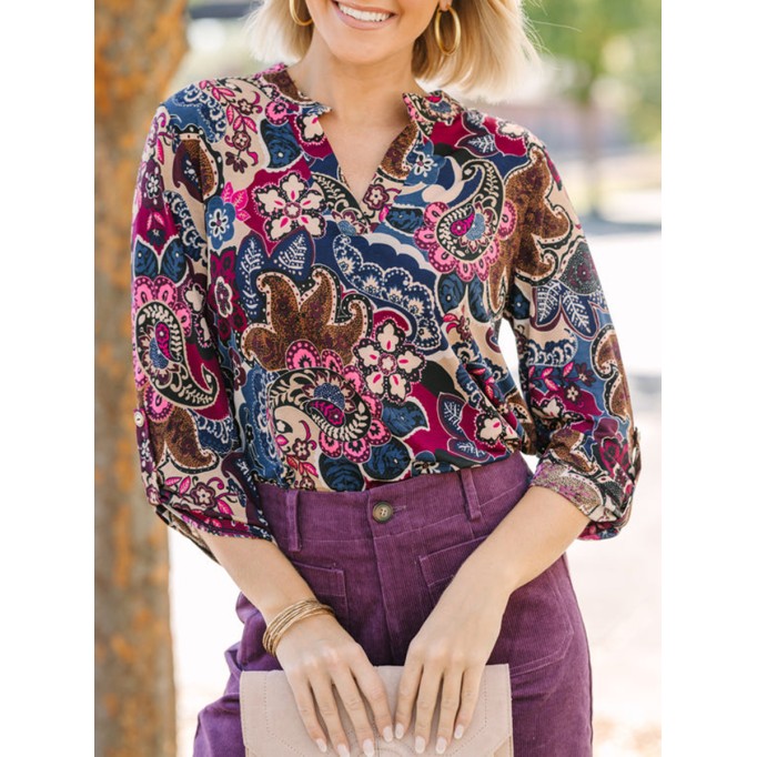 Wine Red Paisley Blouse