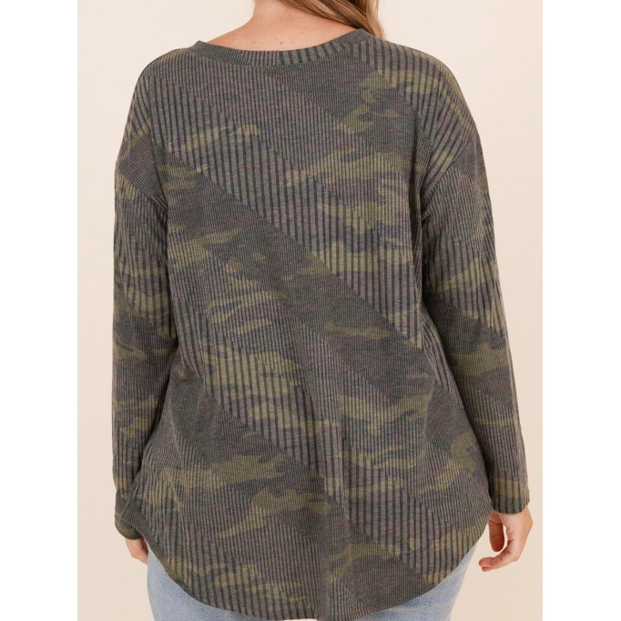 Camo Stripe Pattern Loose Sweater
