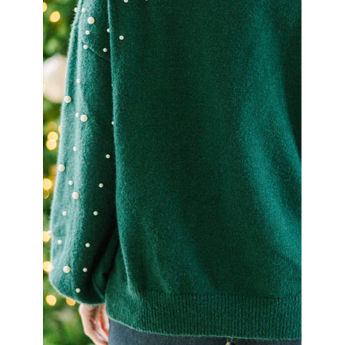 green pearl embellished sweater