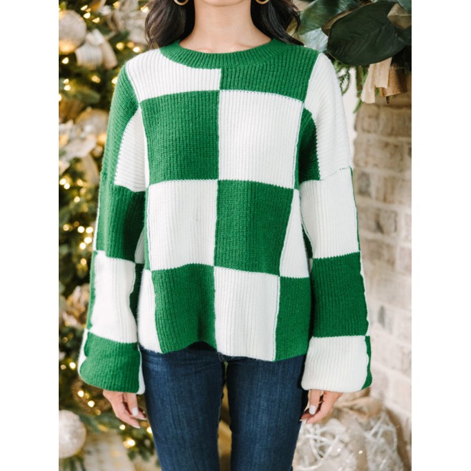 Emerald Green Checkered Sweater