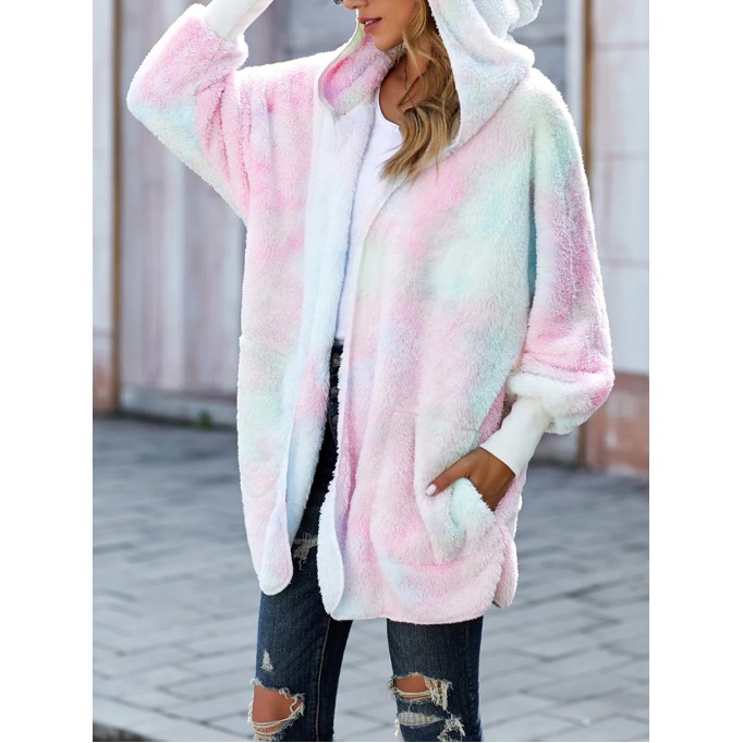 Casual colorful sherpa hooded coat