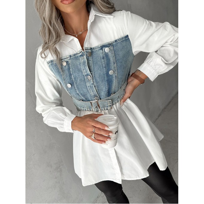 casual denim patchwork shirt dress