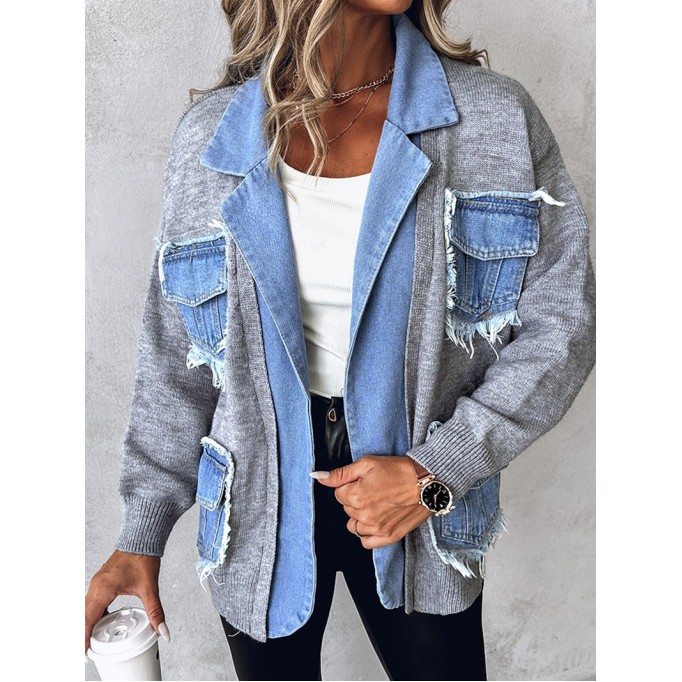 Casual knitted patchwork denim jacket