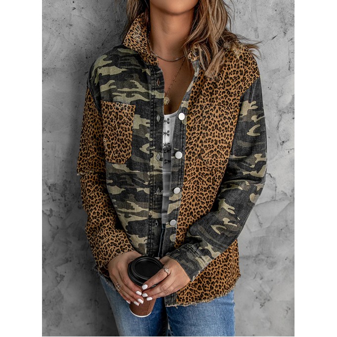 Casual leopard print patchwork camouflage jacket