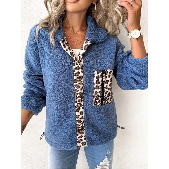Casual leopard print sherpa jacket