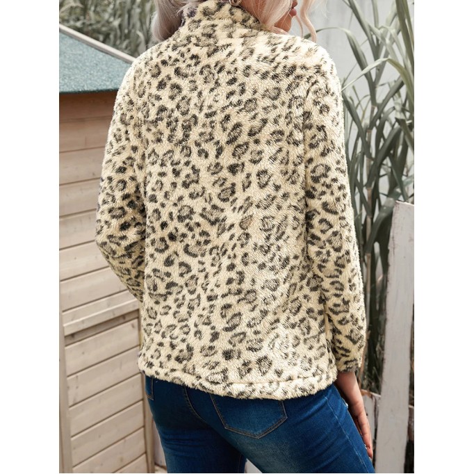casual leopard print zipper sweatshirt