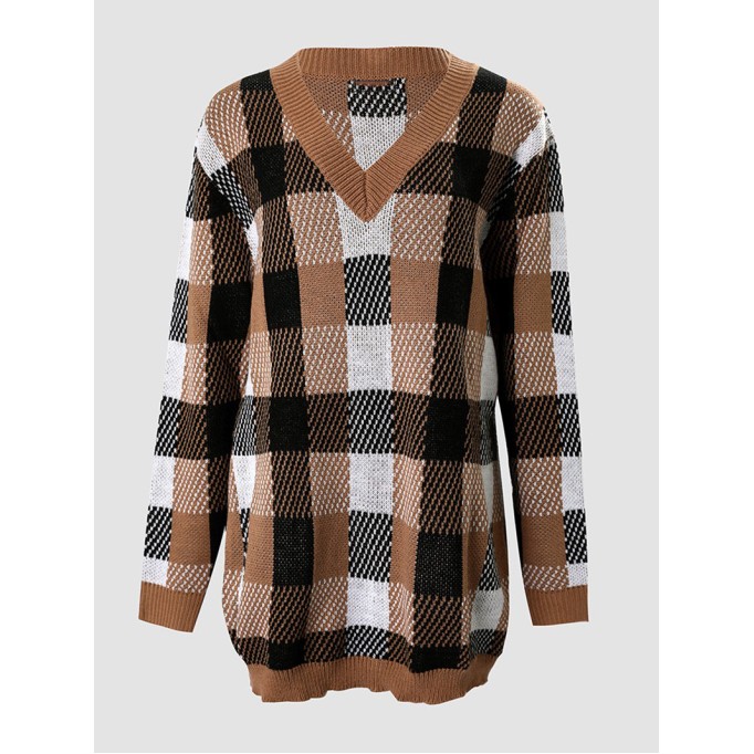 Casual loose contrast plaid dress
