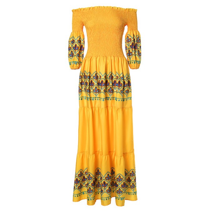 Casual one-shoulder printed maxi dress