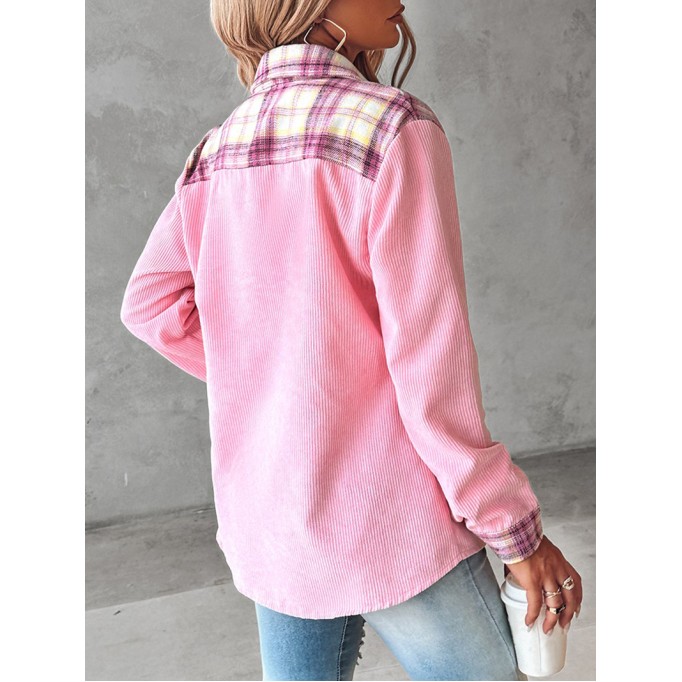 Casual pink plaid review corduroy jacket