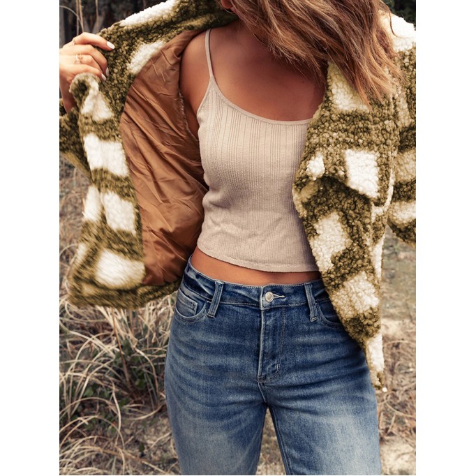 Casual plaid sherpa lapel jacket