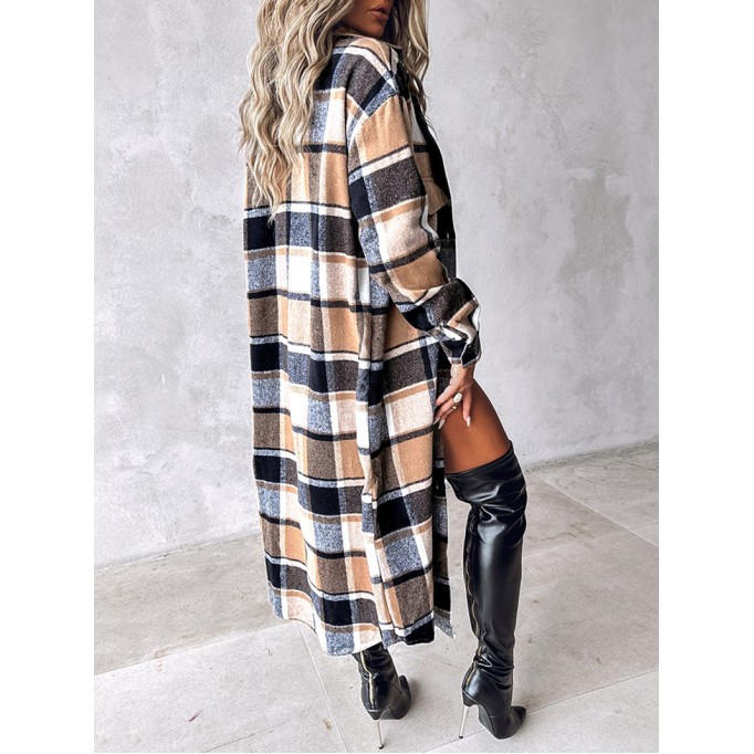 Casual retro contrast plaid long coat
