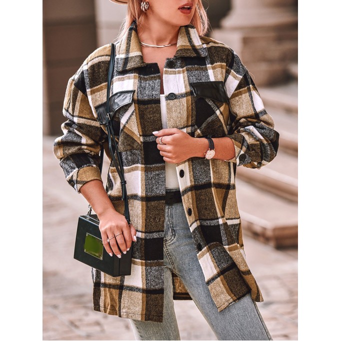 Casual retro plaid single breasted long sleeve jacket