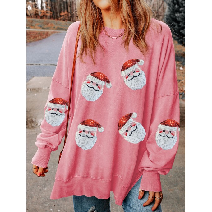 Casual Santa Claus printed pink sweatshirt