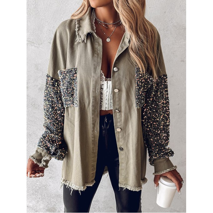 Casual sequin patchwork pocket jacket