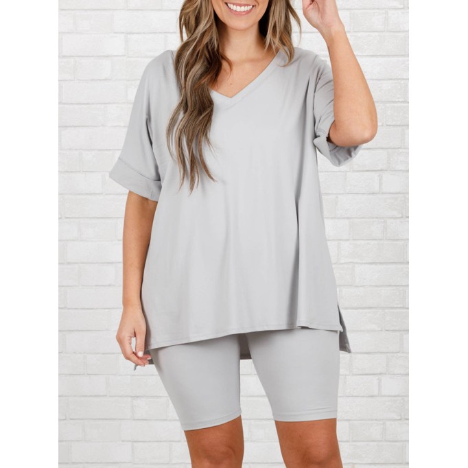 Casual slit short sleeved T-shirt shorts set