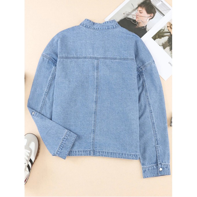 Casual solid color drawstring denim jacket