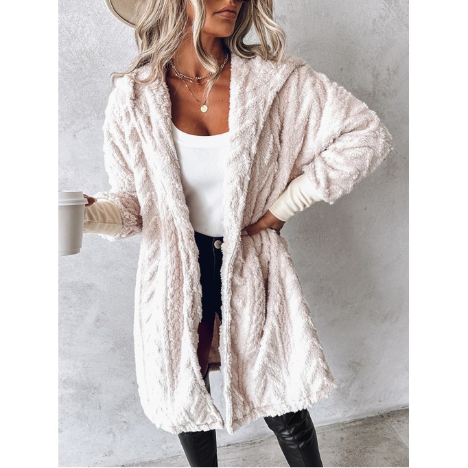 Casual solid color plush hooded coat