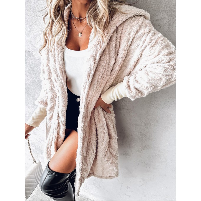 Casual solid color plush hooded coat