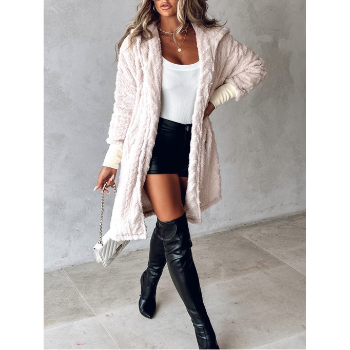 Casual solid color plush hooded coat