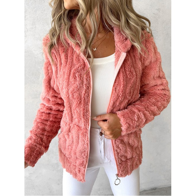 casual solid color plush hooded jacket
