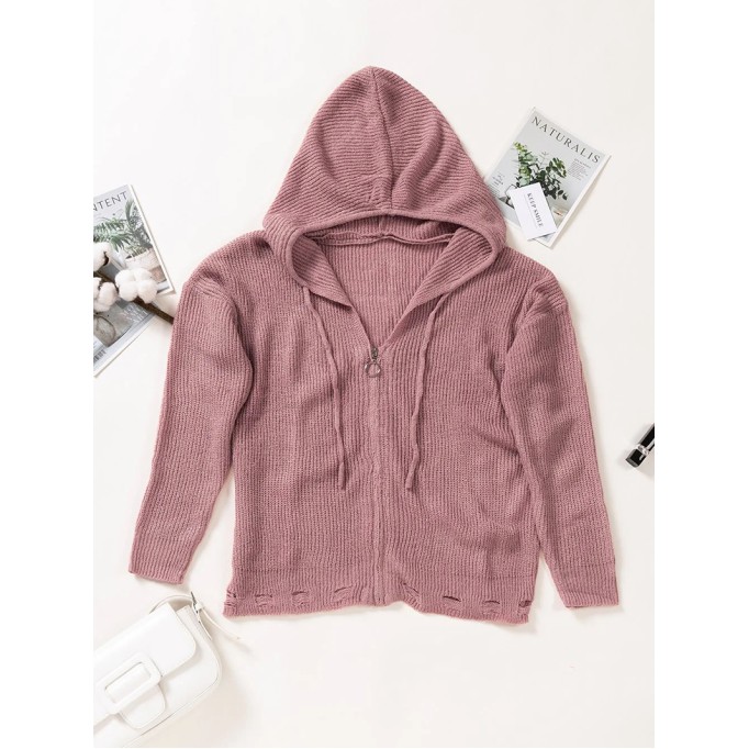 Casual solid color V-neck zipper sweater