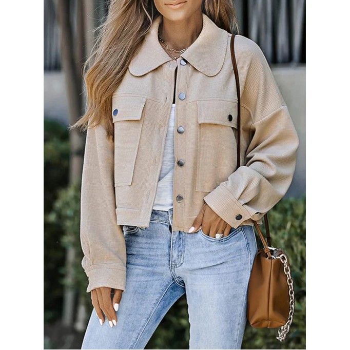 Casual solid color waffle lapel jacket