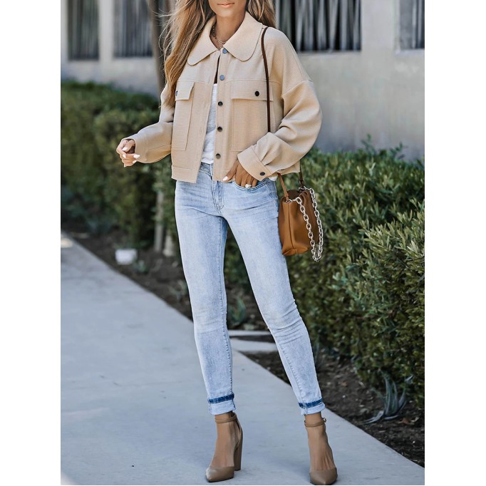 Casual solid color waffle lapel jacket