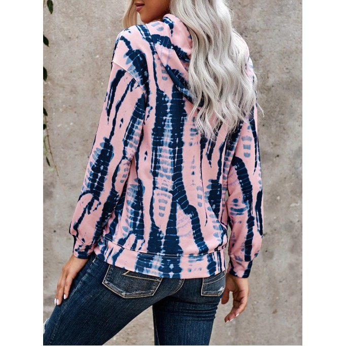 Casual Tie Dye Contrast Long Sleeve Hoodie