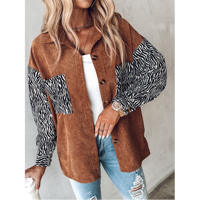 Casual zebra print corduroy jacket