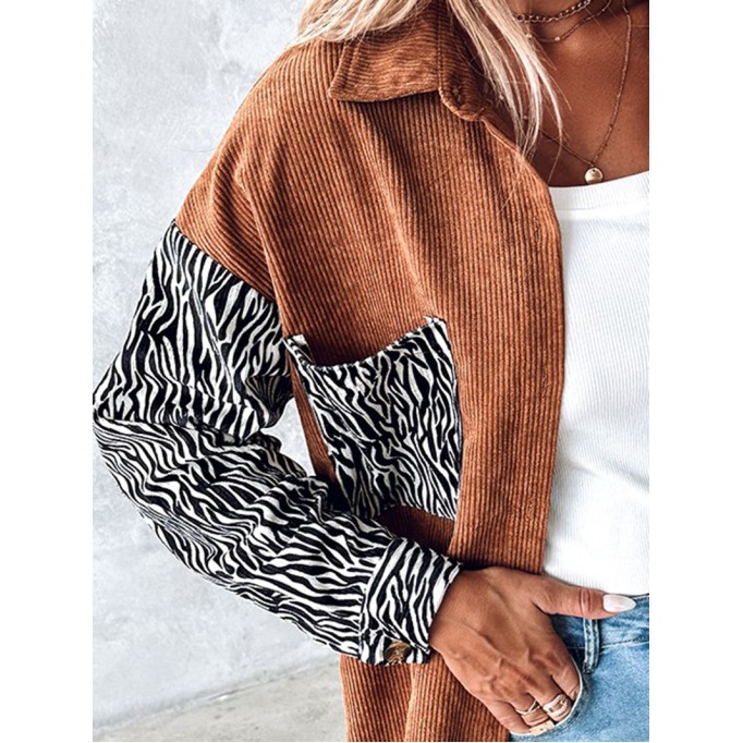 Casual zebra print corduroy jacket
