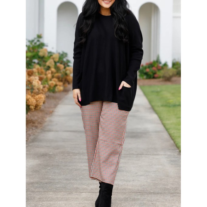 Checkered cropped straight leg pants