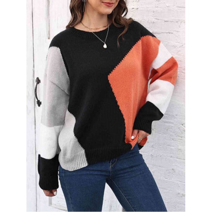 Color Block Round Neck Sweater