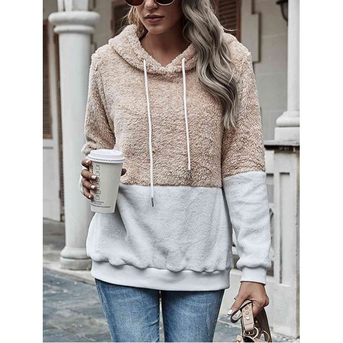 Contrast Drawstring Long Sleeve Hoodie
