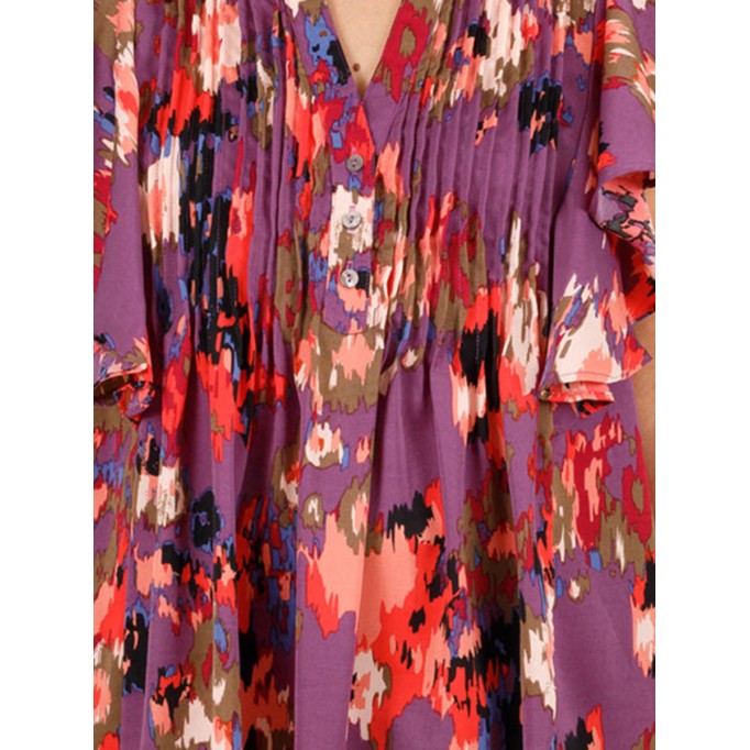 Contrast pattern ruffled short sleeved shirt