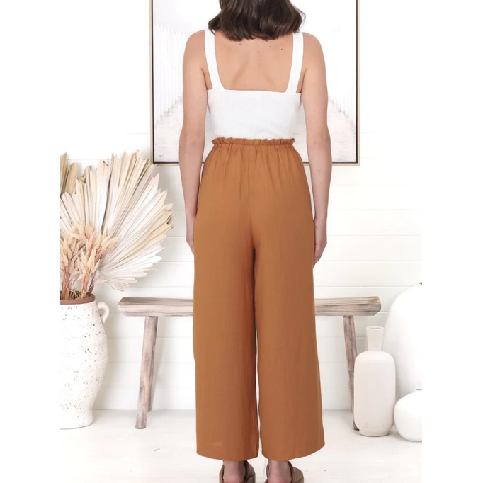 Cotton and linen high-waisted trousers