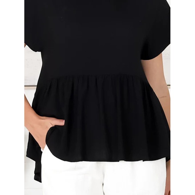 Crew neck short sleeve Bohemian cotton blouse
