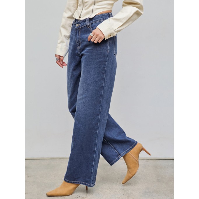 Denim High Waist Pocket Wide Leg Jeans