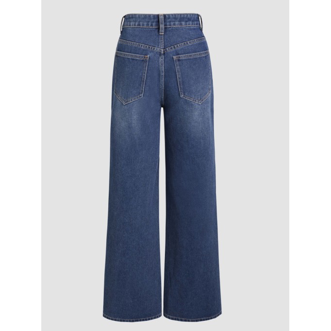 Denim High Waist Pocket Wide Leg Jeans