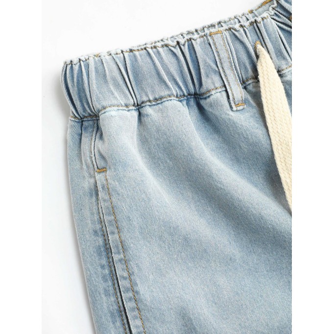 Denim High Waist Solid Tie Front Wide Leg